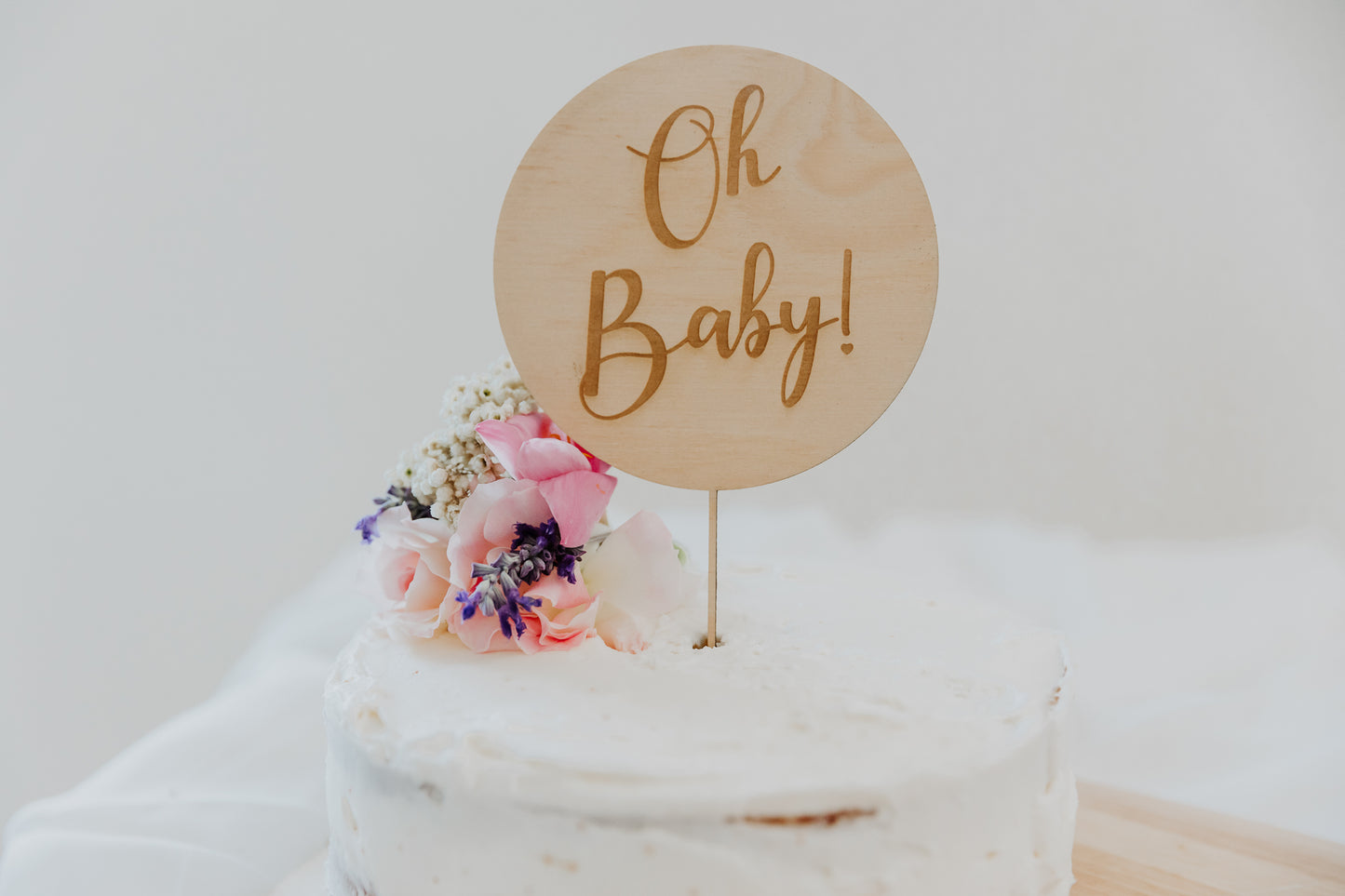 Oh Baby Round Wooden Baby Shower Cake Topper